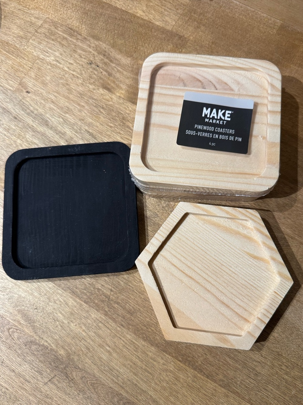 Set of 7- Mixed shape pinewood coasters